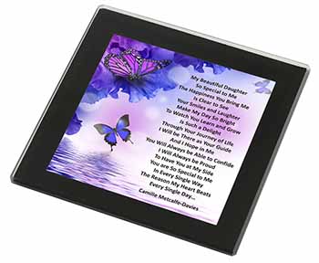 Daughter Poem Sentiment Black Rim High Quality Glass Coaster