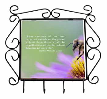 Importance of Bees Quote Wrought Iron Key Holder Hooks