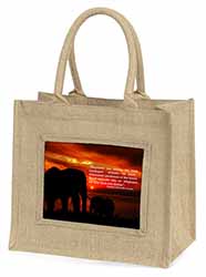 Elephants & Earth Quote Natural/Beige Jute Large Shopping Bag