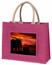 Elephants & Earth Quote Large Pink Jute Shopping Bag