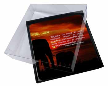 4x Elephants & Earth Quote Picture Table Coasters Set in Gift Box