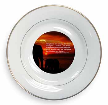 Elephants & Earth Quote Gold Rim Plate Printed Full Colour in Gift Box