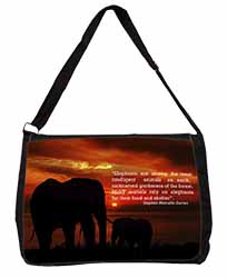 Elephants & Earth Quote Large Black Laptop Shoulder Bag School/College