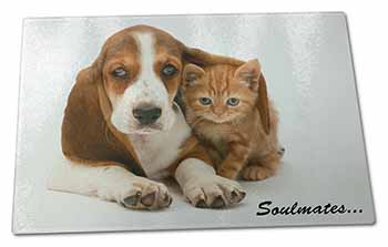 Large Glass Cutting Chopping Board Basset Hound and Kitten 