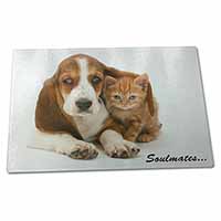 Large Glass Cutting Chopping Board Basset Hound and Kitten 