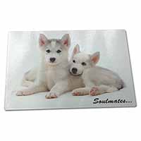 Large Glass Cutting Chopping Board Husky Puppies 