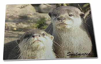 Large Glass Cutting Chopping Board Cute Otters 