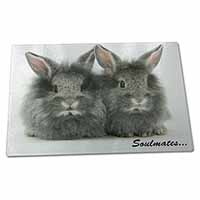 Large Glass Cutting Chopping Board Silver Rabbits 