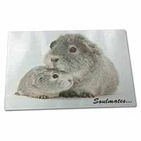 Large Glass Cutting Chopping Board Silver Guinea Pigs 