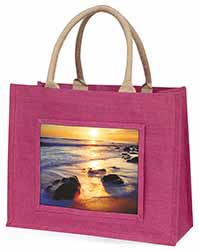 Secluded Sunset Beach Large Pink Shopping Bag Christmas Present Idea