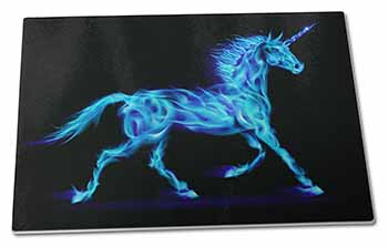 Large Glass Cutting Chopping Board Blue Fire Unicorn Print