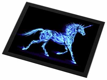 Blue Fire Unicorn Print Black Rim High Quality Glass Placemat