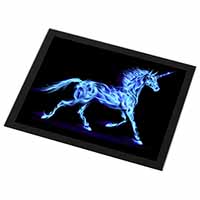 Blue Fire Unicorn Print Black Rim High Quality Glass Placemat