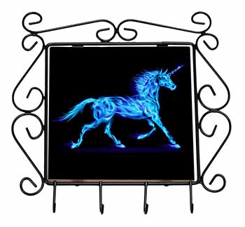 Blue Fire Unicorn Print Wrought Iron Key Holder Hooks