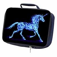 Blue Fire Unicorn Print Navy Insulated School Lunch Box/Picnic Bag