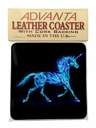 Blue Fire Unicorn Print Single Leather Photo Coaster