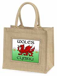 Wales Cymru Welsh Gift Natural/Beige Jute Large Shopping Bag