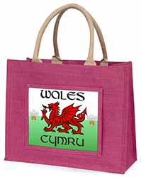 Wales Cymru Welsh Gift Large Pink Jute Shopping Bag