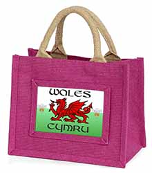 Wales Cymru Welsh Gift Little Girls Small Pink Jute Shopping Bag