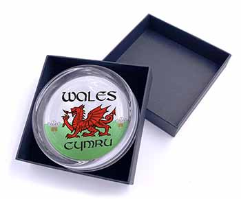 Wales Cymru Welsh Gift Glass Paperweight in Gift Box