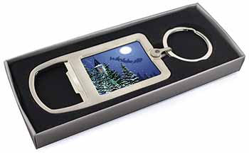 Christmas Eve Santa on Sleigh Chrome Metal Bottle Opener Keyring in Box