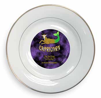 Capricorn Star Sign Birthday Gift Gold Rim Plate Printed Full Colour in Gift Box