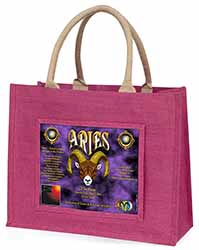 Aries Astrology Star Sign Birthday Gift Large Pink Jute Shopping Bag