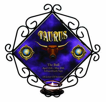 Taurus Star Sign Birthday Gift Wrought Iron Wall Art Candle Holder