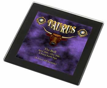 Taurus Star Sign Birthday Gift Black Rim High Quality Glass Coaster