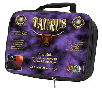 Taurus Star Sign Birthday Gift Black Insulated School Lunch Box/Picnic Bag