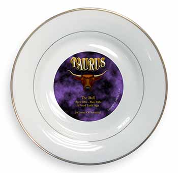 Taurus Star Sign Birthday Gift Gold Rim Plate Printed Full Colour in Gift Box