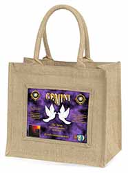 Gemini Star Sign Birthday Gift Natural/Beige Jute Large Shopping Bag