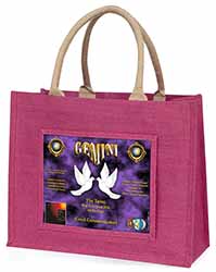 Gemini Star Sign Birthday Gift Large Pink Jute Shopping Bag