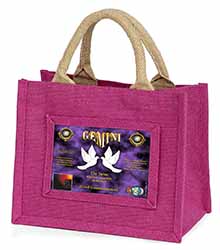 Gemini Star Sign Birthday Gift Little Girls Small Pink Jute Shopping Bag