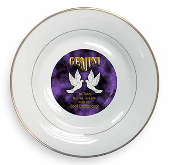 Gemini Star Sign Birthday Gift Gold Rim Plate Printed Full Colour in Gift Box