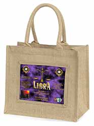 Libra Star Sign of the Zodiac Large Natural Jute Shopping Bag