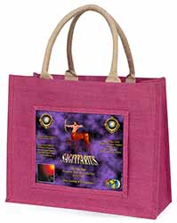 Sagittarius Star Sign of the Zodiac Large Pink Jute Shopping Bag