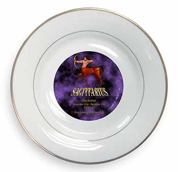 Sagittarius Star Sign of the Zodiac Gold Rim Plate Printed Full Colour in Gift B